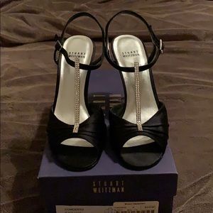 Stuart Weitzman black satin heels